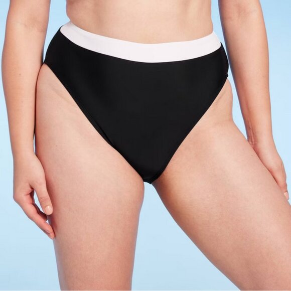 Women's High Waist Cheeky Wide Band Bikini Bottom - Shade & Shore™ Black XL 16 - Picture 3 of 6
